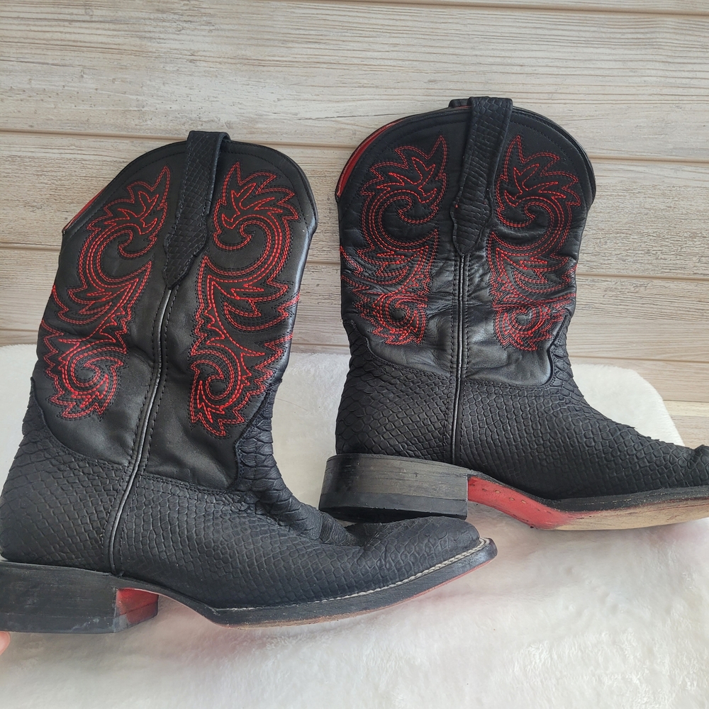 Matte Black Python Square Toe Alfa Biker Western … - image 3